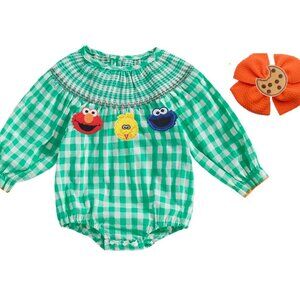 Elmo Romper Birthday Long Sleeve Top Bodysuit Sesame Street Dress Cookie Monster